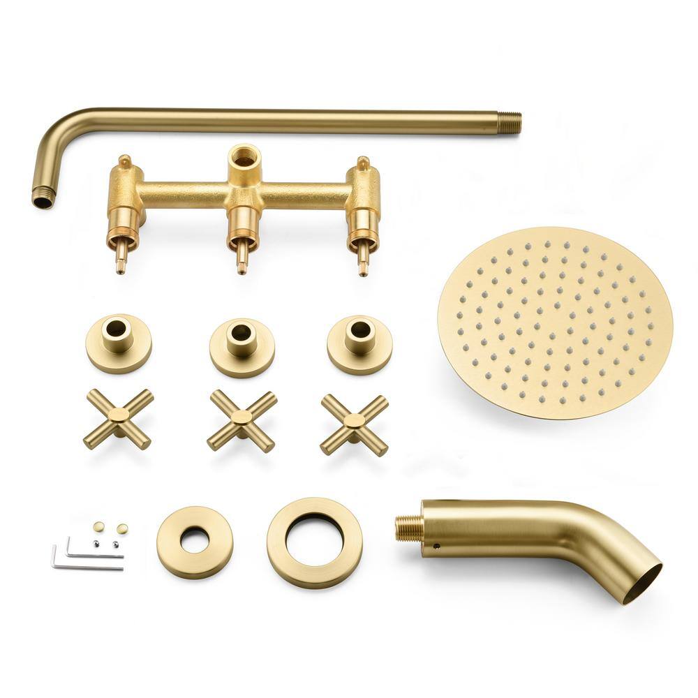 SUMERAIN Classical Triple Handles 1-Spray Tub and Shower Faucet Flow rate 7.92 GPM in Brushed Gold (Valve Included) S3231BGI-HD