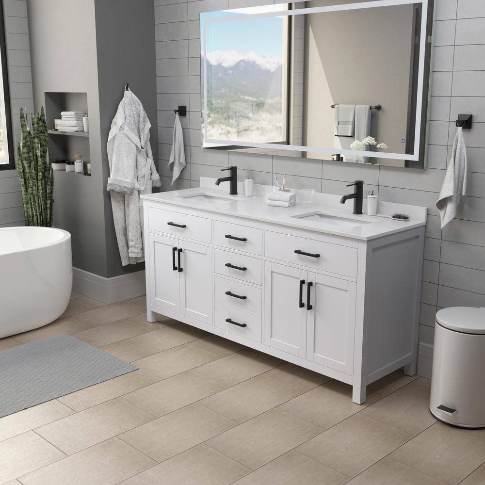 Wyndham Collection Beckett 66 in. W x 22 in. D x 35 in. H Double Sink Bath Vanity in White with White Cultured Marble Top WCG242466DWBWCUNSMXX