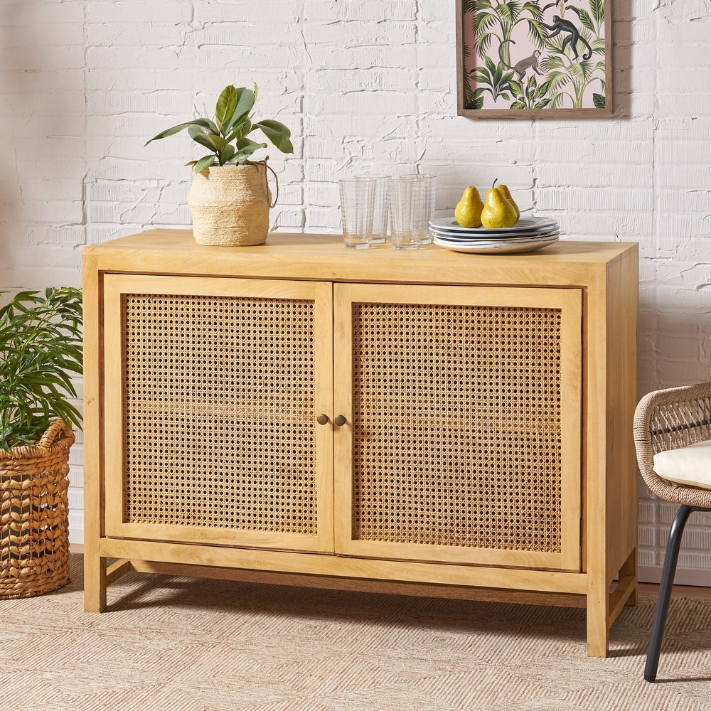 Gwendolyn Mango Wood and Wicker Cane Cabinet by Christopher Knight Home