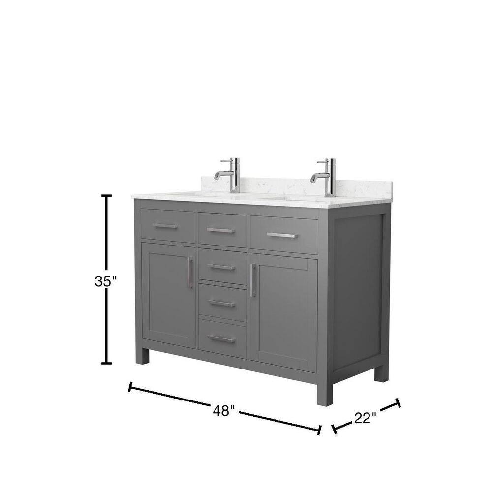 Wyndham Collection Beckett 48 in. W x 22 in. D x 35 in. H Double Sink Bathroom Vanity in Dark Gray with Carrara Cultured Marble Top WCG242448DKGCCUNSMXX