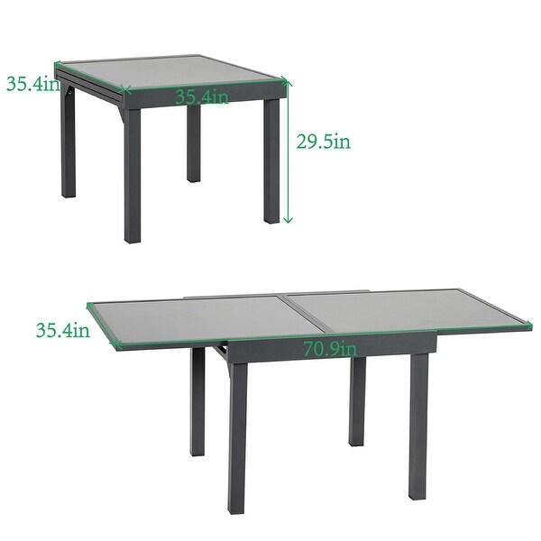 VredHom Outdoor Tempered Glass Top Aluminum Extendable Dining Table