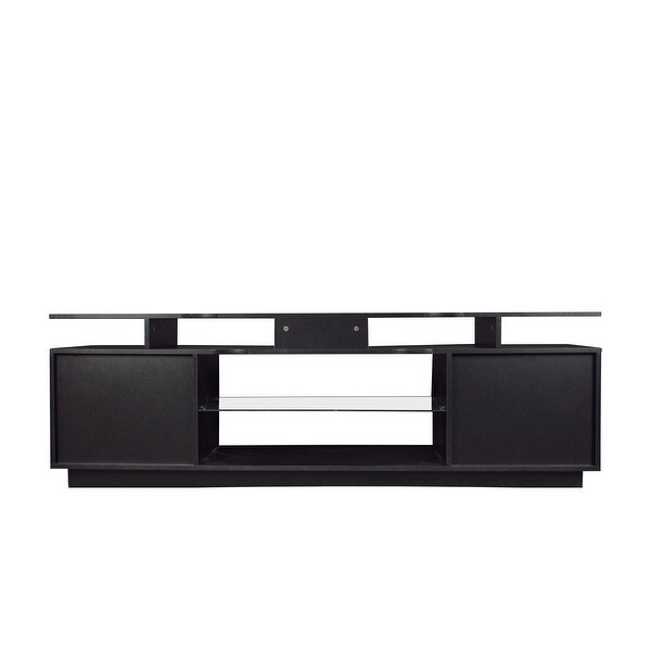 Media TV Stand Console Table Entertainment Center， 2 Storage Cabinet with Open Shelves for 80