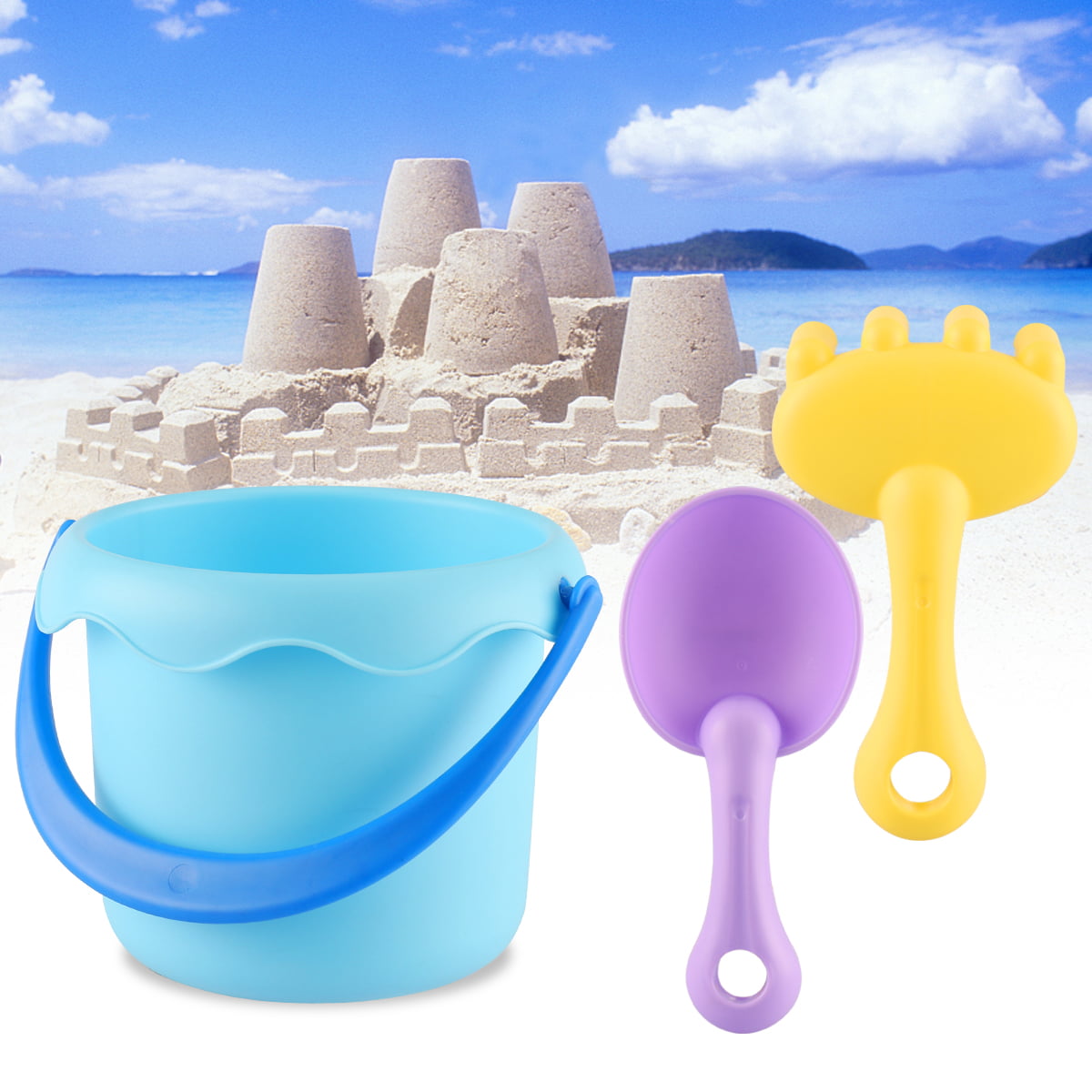 3Pcs Beach Toys Set for Kids Toddlers Beach Sand Toy Set Including Bucket, Shovel Toys, Multicolor