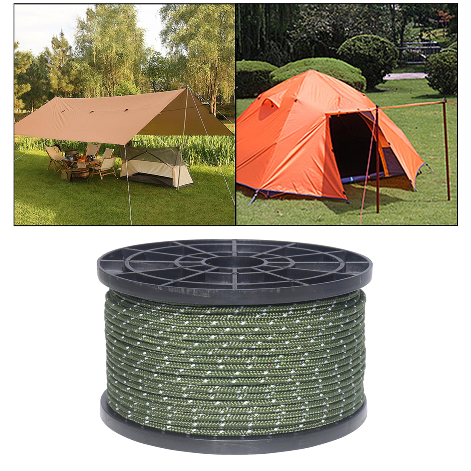 55 Yard Nylon Reflective Guyline 6 Strand Tent Awning Gazebo Tarp Sun Shade Hiking Accessories 3mm - Green