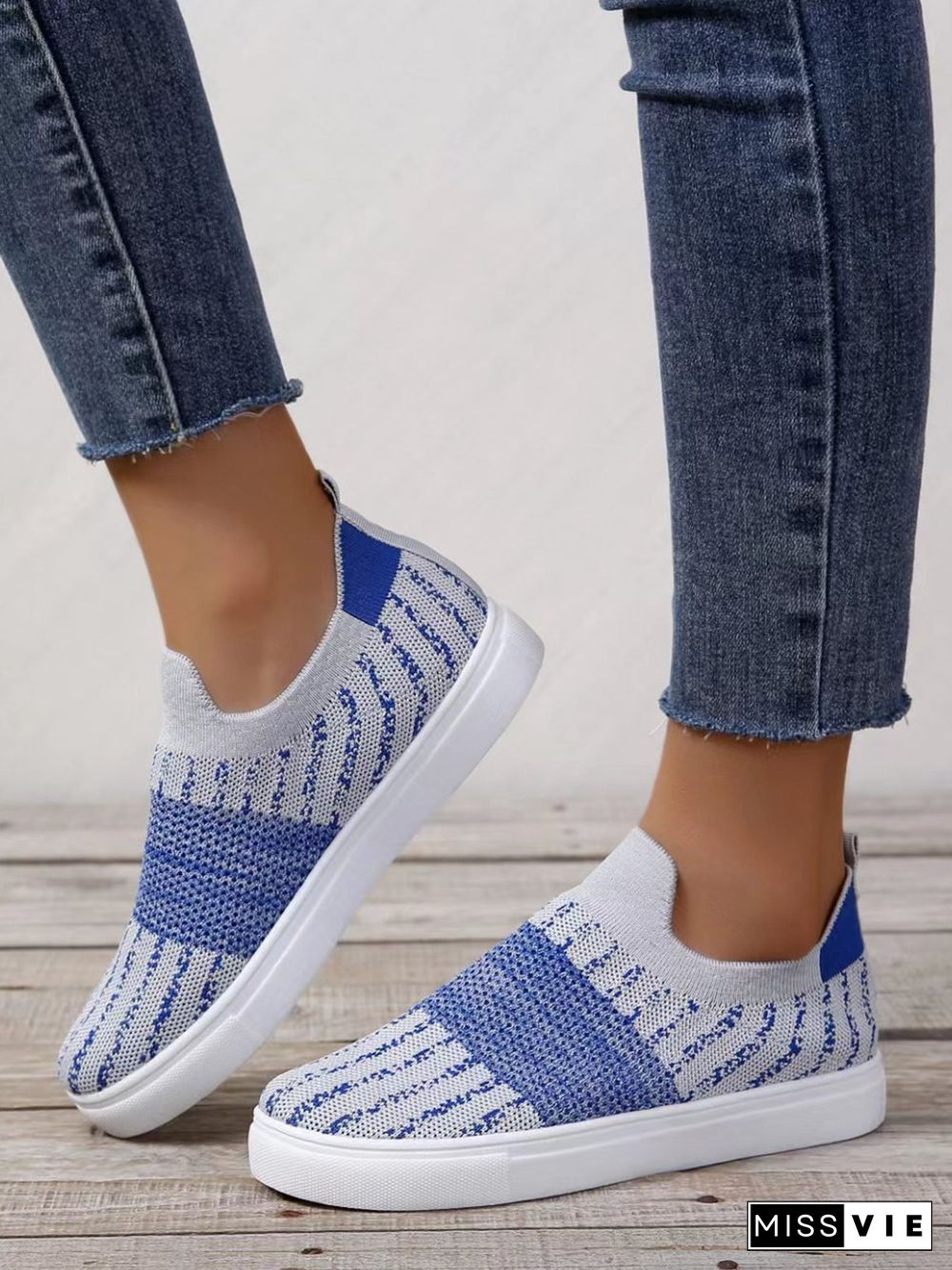 Blue Striped Contrast Flyknit Flats