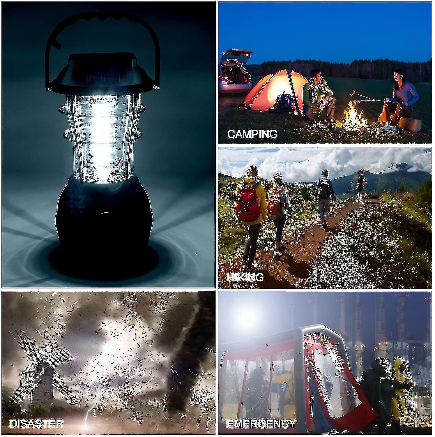 Camping Lanterns Led Solar Lamp Hand Crank Dynamo Waterproof Portable Emergency Light Black