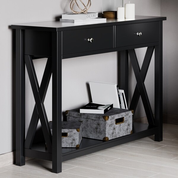 Console Table with Two Drawers �C 2-Tier Entryway Table with Storage Shelf by Lavish Home (Black)