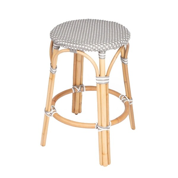 Offex Tobias Transitional Gray and White Rattan Round Counter Stool - 16