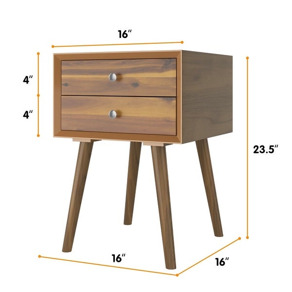 Wooden Nightstand Mid-Century End Side Table with 2 Storage Drawers-Natural - 16