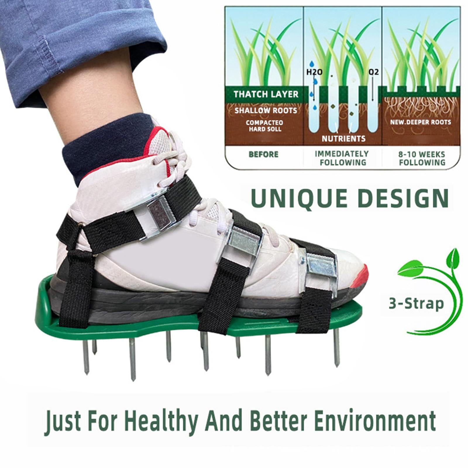 Lawn Aerator Shoes - Heavy-Duty Lawn Aerating Sandals with s - Dual Straps， Nonslip Metal Buckles - Shoes for Garden， Yard