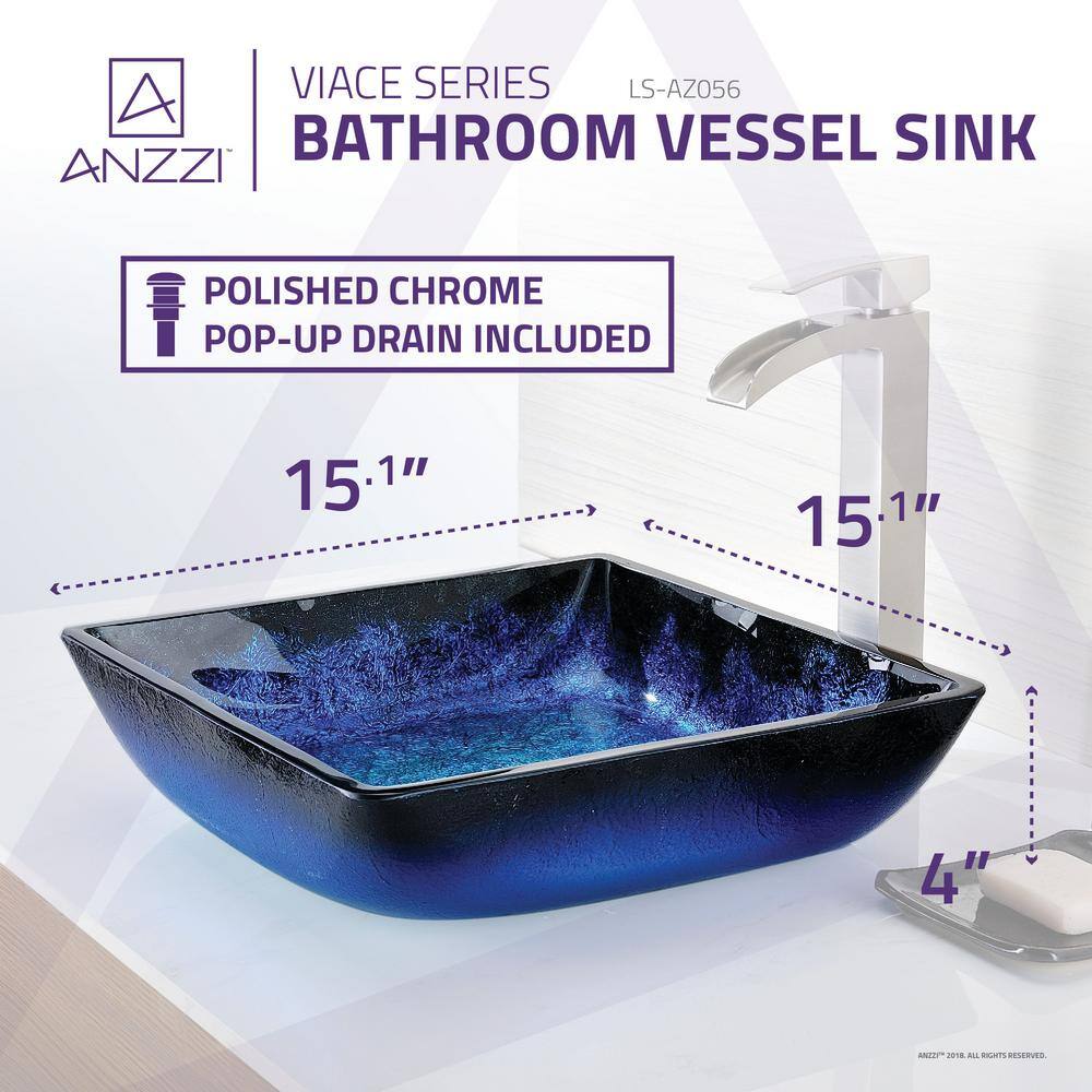 ANZZI Viace Series Deco-Glass Vessel Sink in Blazing Blue LS-AZ056