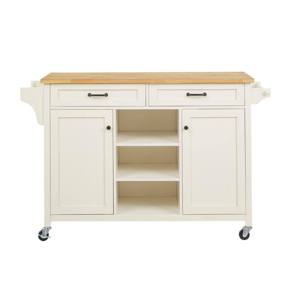 Home Decorators Collection Rockford White Rolling Kitchen Cart with Butcher Block Top and Double-Drawer Storage (56