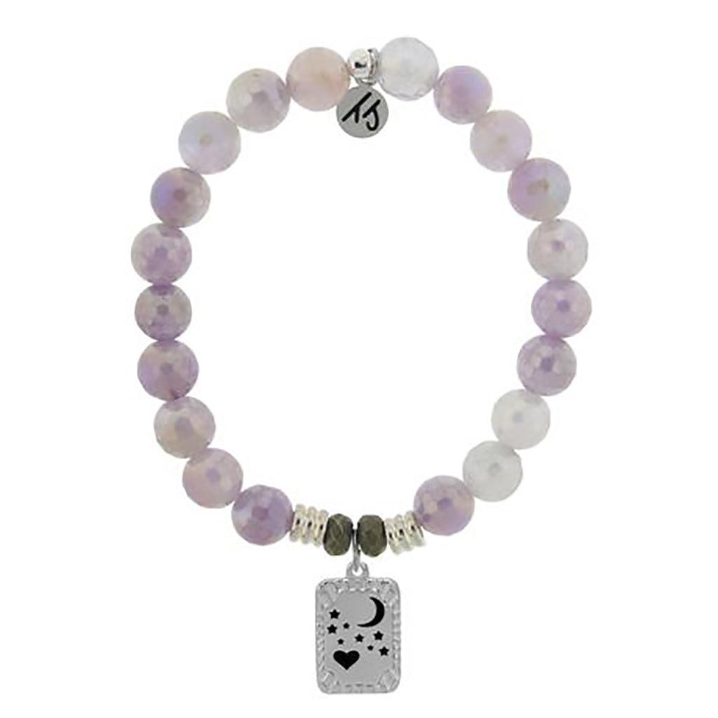 T. Jazelle  Mauve Jade Stone Bracelet with Moon and Back Sterling Silver Charm