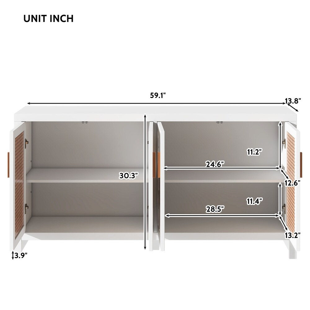 Storage Cabinet with Rattan Doors and Adjustable Shelves