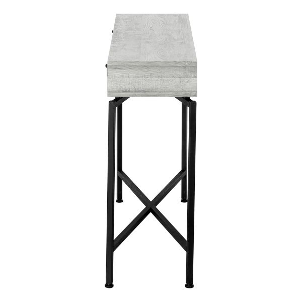 Accent Table， Console， Entryway， Narrow， Sofa， Storage Drawer， Living Room， Bedroom， Grey Laminate， Black Metal， Contemporary， Modern