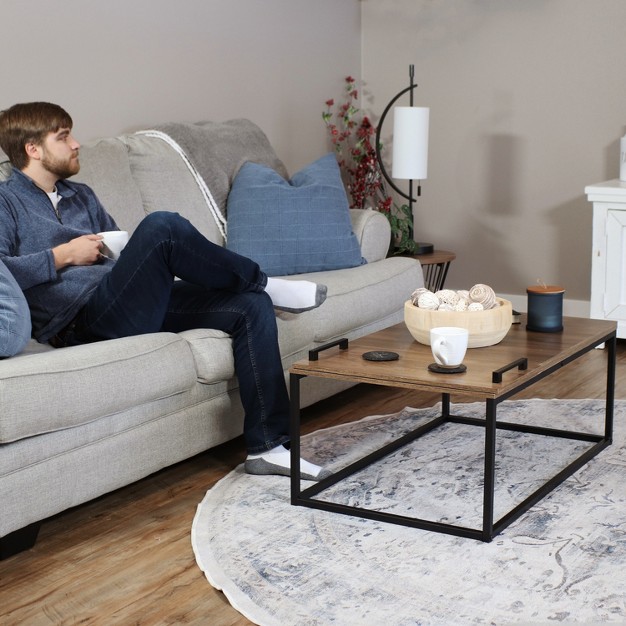 Sunnydaze Industrial style Coffee Table With Removable Serving Tray Mdp Construction With Powder coated Steel Frame Brown