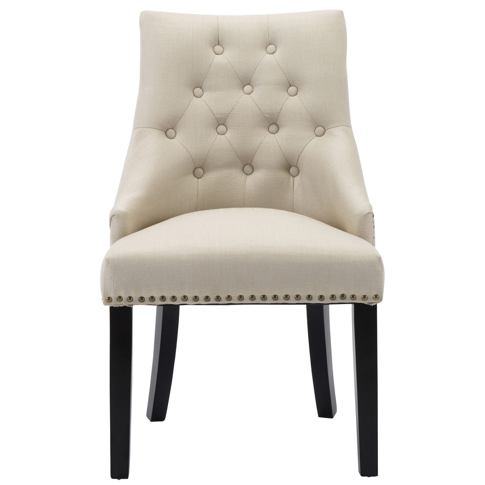 Fabric Upholstered Dining Chairs Button Tufted Nailhead Trim Accent Chairs Set of 2