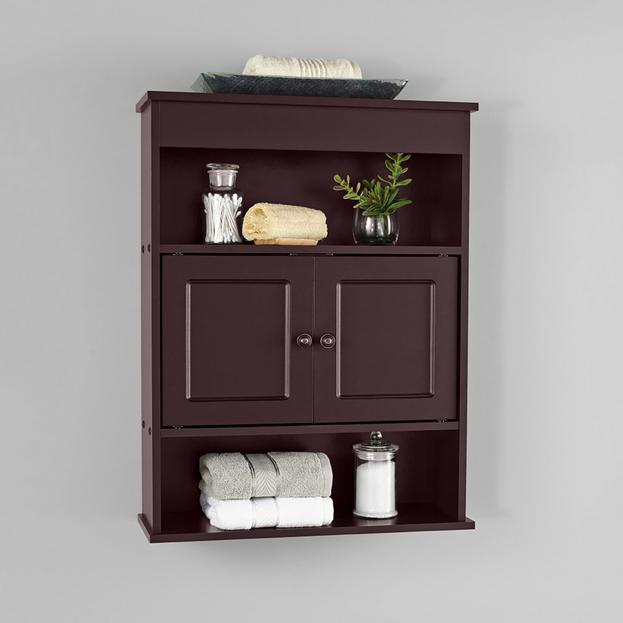 Ktaxon Wall Mounted Bathroom Storage Cabinet Medicine Cabinet with 2 Doors and Opening Shelves Storage Organizer, Dark Brown Finish