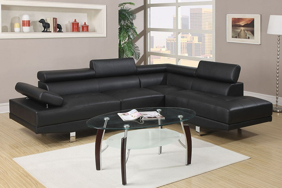 Fidenza 2 Piece Faux Leather Sectional Sofa Upholstered  Black   Contemporary   Sectional Sofas   by Hollywood Decor  Houzz