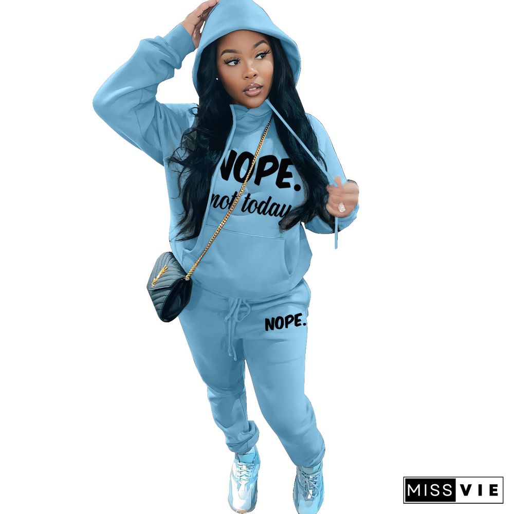 Pullover Fleece Hooded Sweatshirt Two Piece Pants Set