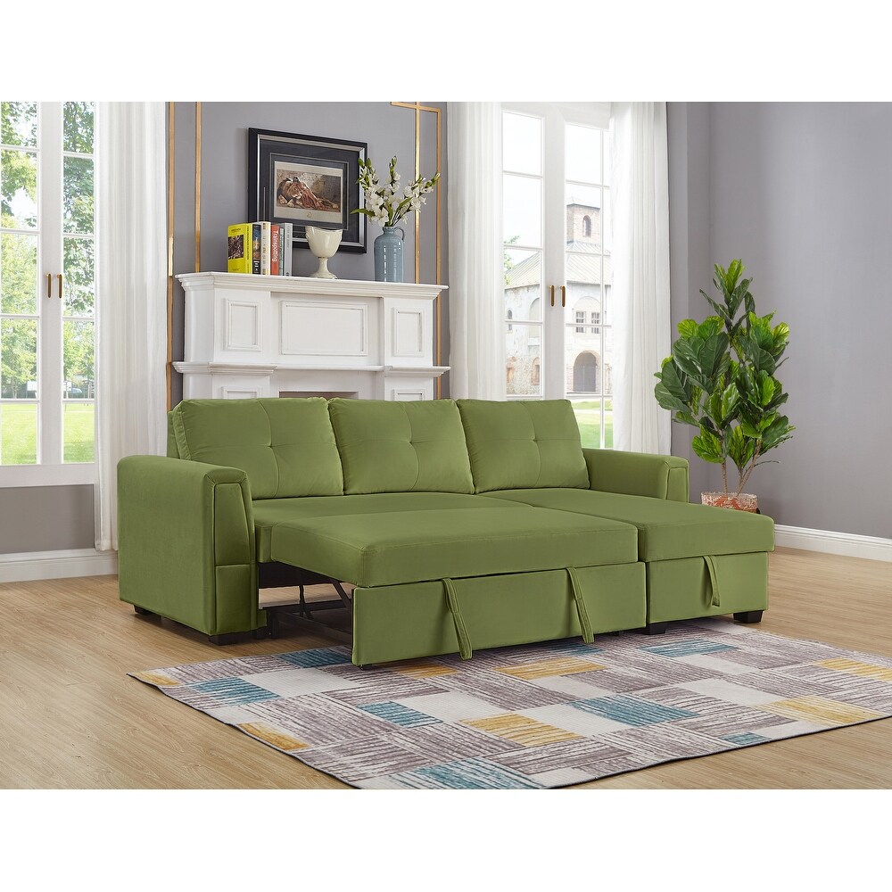 Velvet Reversible Sofabed Sectional Sofa   Chaise   91\