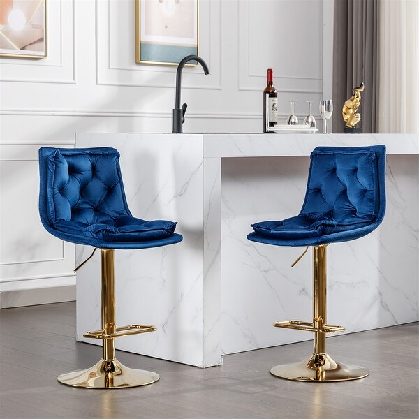 Velvet Bar Stools with Chrome Footrest and Base Swivel (Set of 2)