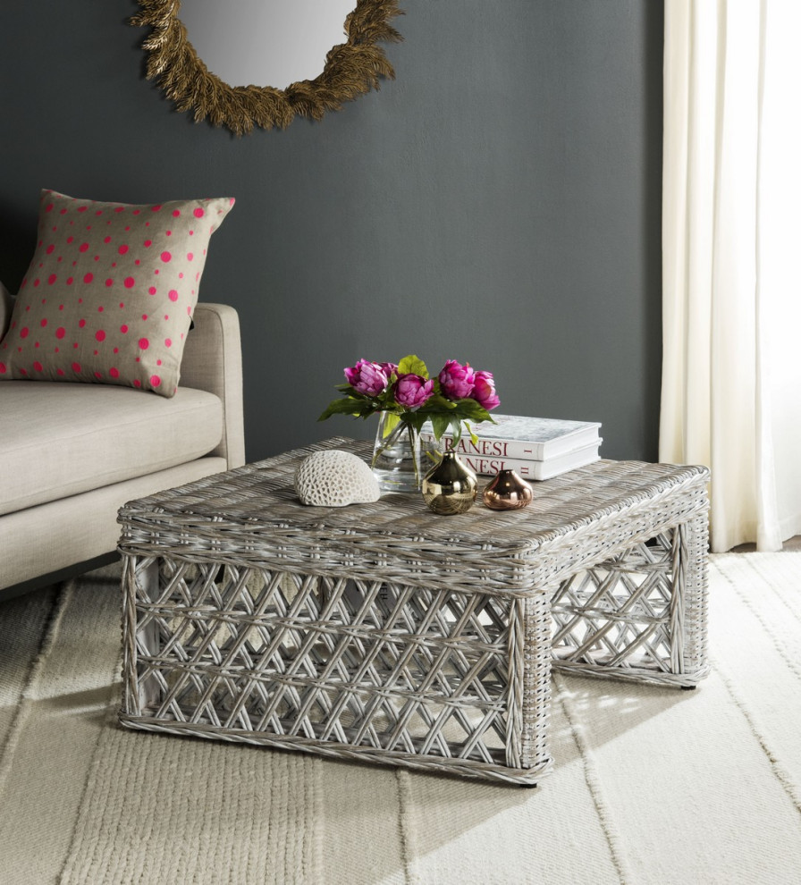 Lillith Wicker Coffee Table Whitewash   Tropical   Coffee Tables   by AED Luxury Home Decor  Houzz