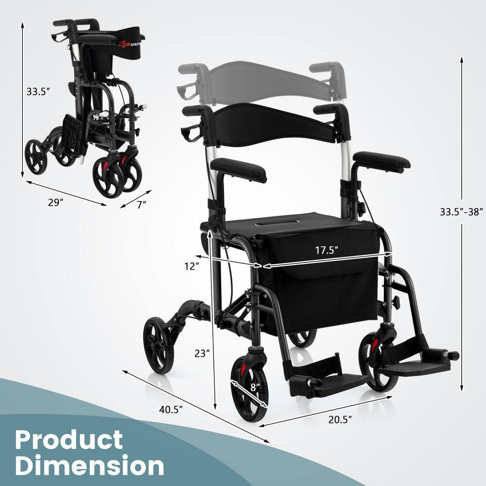 Costway 4-Wheel Folding Rollator Walker with Seat and 8 in. Wheels Supports up to 300 lbs. in Black JH10001BK