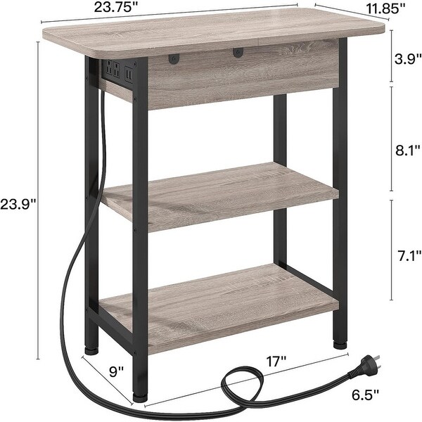 Set of 2 Flip Top Narrow Side Table，Nightstands，End Tables Greige