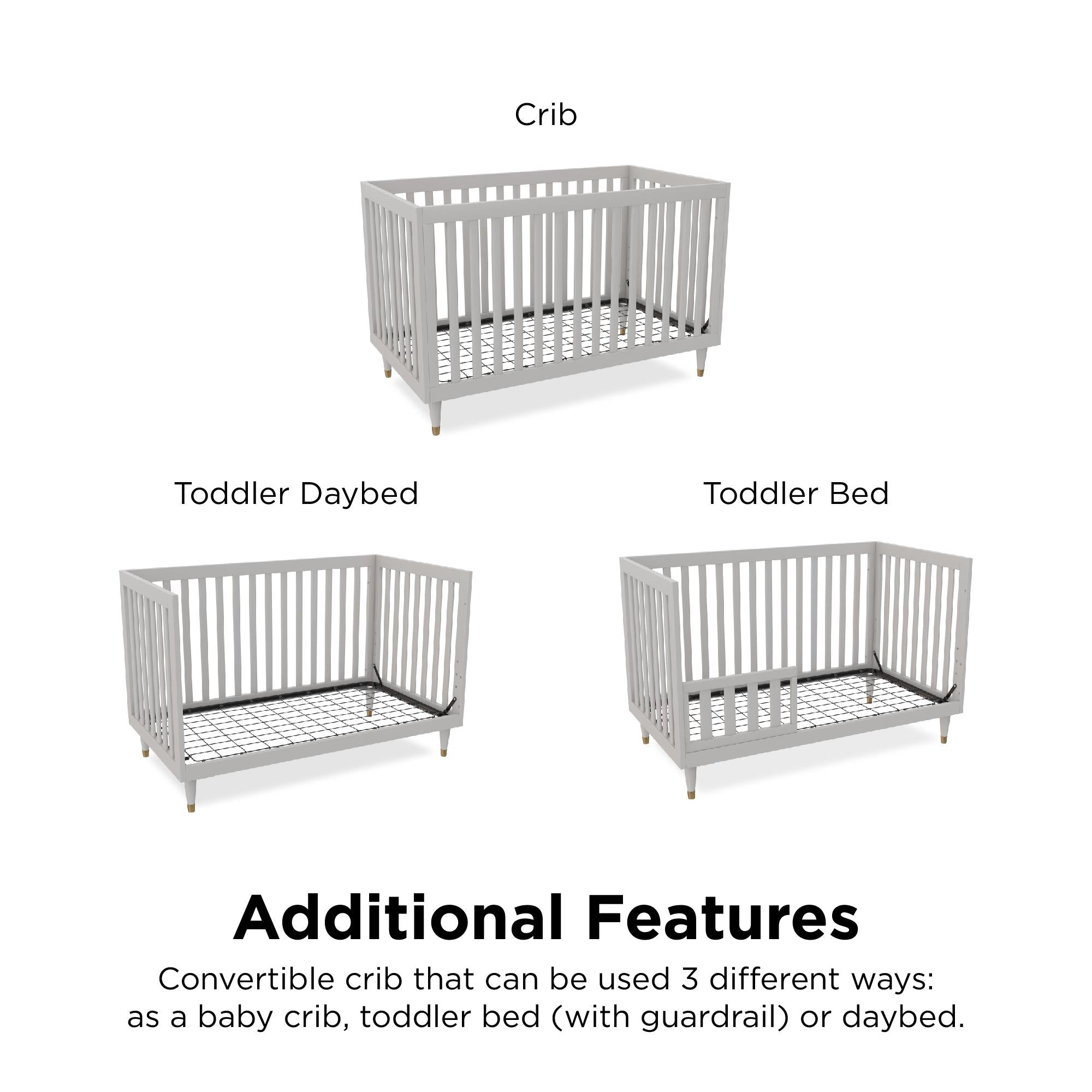 Little Seeds Rowan Valley Flint 3 in 1 Crib, Gray with Metal Legs