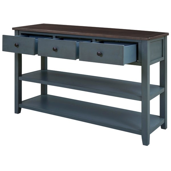 Navy 3-drawer Entryway Console Table with 2-Tier Open Shelves