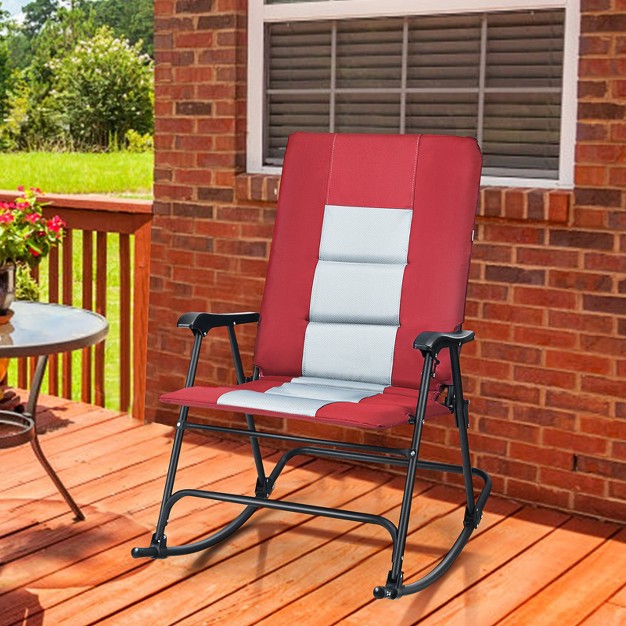 Tangkula Foldable Rocking Chair Enlarged Rocker Chair With Cotton Clip Blue red