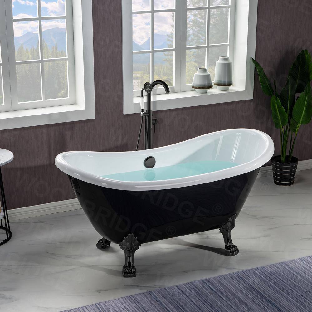 WOODBRIDGE Cincinati 59 in. Heavy Duty Acrylic Slipper Clawfoot Bath Tub in Black Claw Feet Drain  Overflow in Matte Black HBT7042