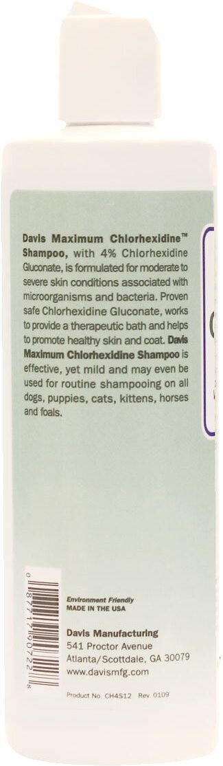 Davis Maximum Chlorhexidine Dog and Cat Shampoo， 12-oz bottle