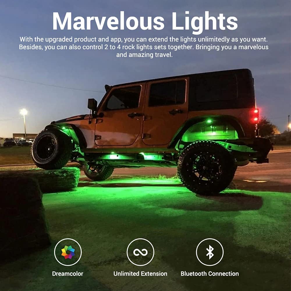 10 Pods LED Rock Light Dreamcolor Mustwin Multicolor Car Underglow Light Kits with APP and RF Remote Control Waterproof Music Mode Underglow Neon Light for Truck Golf Ford ATV UTV Off-Road