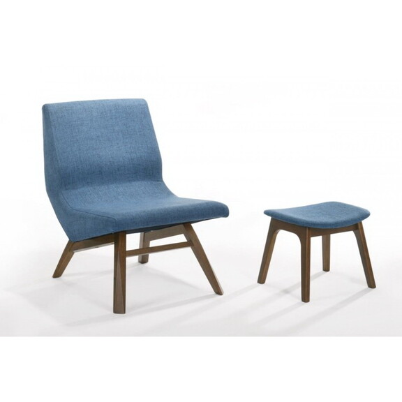 Modrest Whitney Modern Blue   Walnut Accent Chair ...