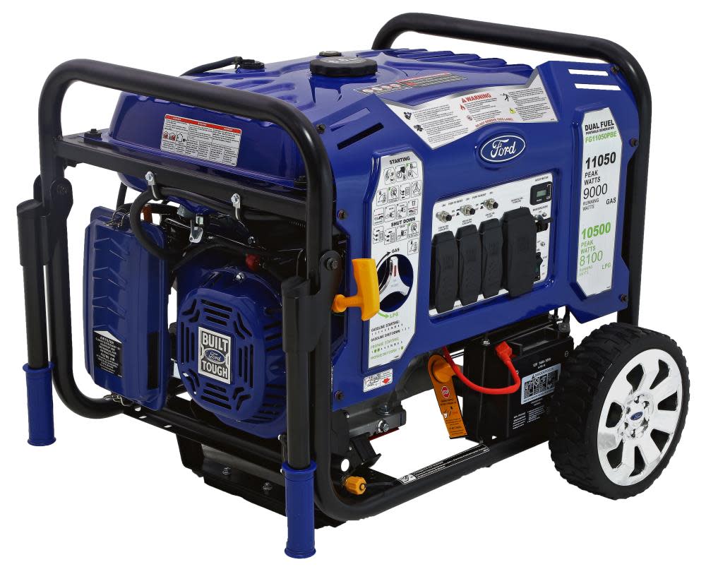 Ford 11，050/9，000-Watt Dual Fuel Gasoline/Propane Powered Electric/Recoil Start Portable Generator with 457 CC Ducar Engine ;