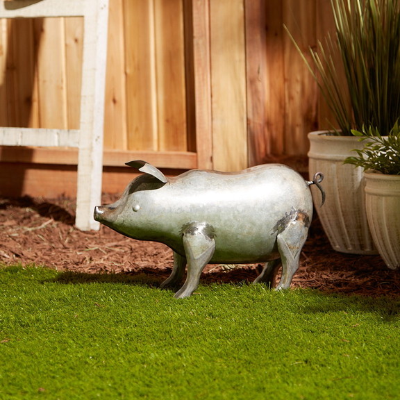 Accent Plus 4506341 Galvanized Pig Sculpture