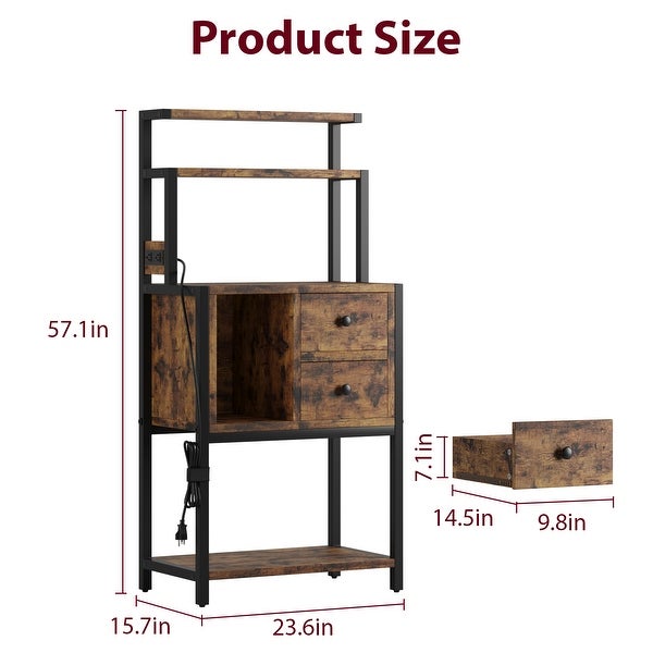 Bakers Rack with Power Outlet， Coffee Bar Table， Kitchen Sideboard Buffet Cabinet with 2 Drawer