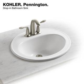 KOHLER Pennington 20-14 in. Oval Top-Mount Vitreous China Bathroom Sink in White with Overflow Drain K-R2196-4-0