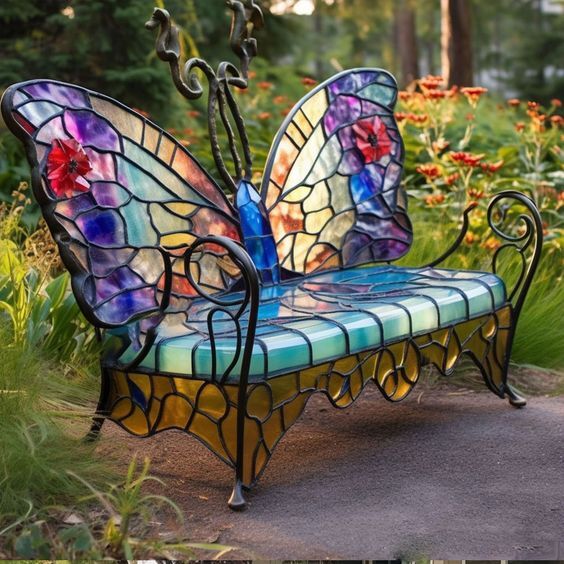 💝LAST DAY 70% OFF🔥Garden art iron&Stained Glass Butterfly Benches