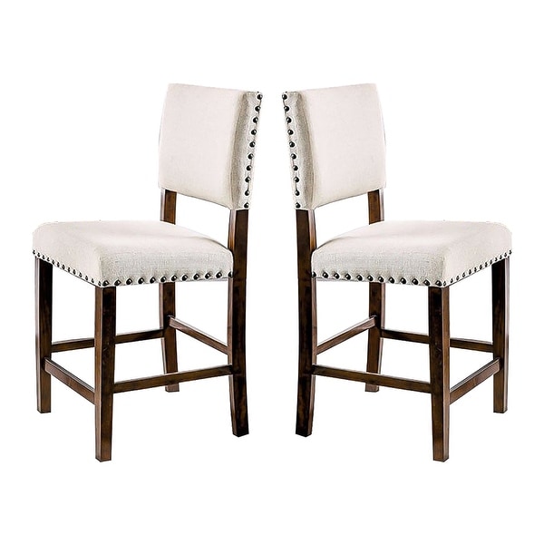 Set of 2 Brown Cherry and Ivory Dining Chair with Nailhead Trim