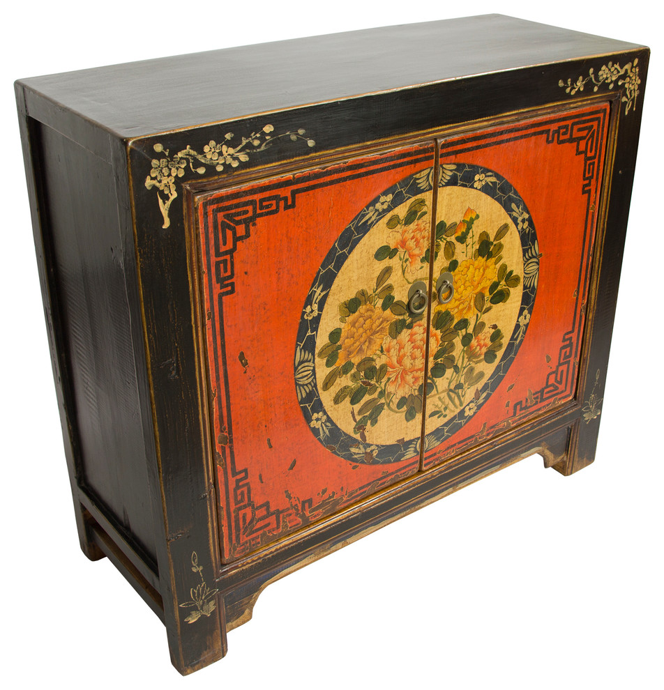 Floral Painted Gansu Cabinets  Set of 2   Asian   Accent Chests And Cabinets   by Redd Furnishings  Houzz