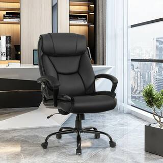 Costway 500 lb. Black Executive PU Leather Adjustable Height Computer Desk Chair Massage Office Chair GHM0087BK