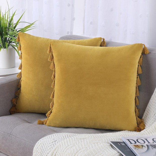 Trinity Solid Color Boho Soft Velvet Tassels Throw Pillow Cover