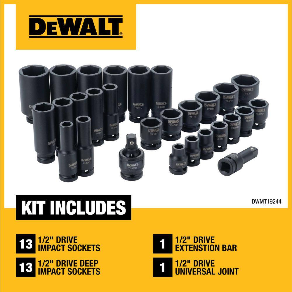 DW 12 in. Drive SAE Impact Socket Set (28-Piece) DWMT19244