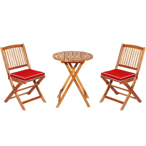 3 Pieces Patio Folding Bistro Set with Padded Cushion and Round Coffee Table