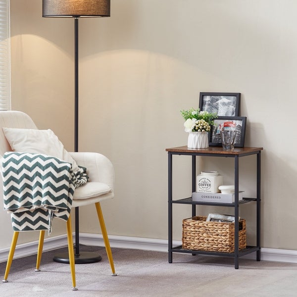 Modern Narrow Side Table with 3-tier Mesh Storage Shelves(1PCS/2PCS)