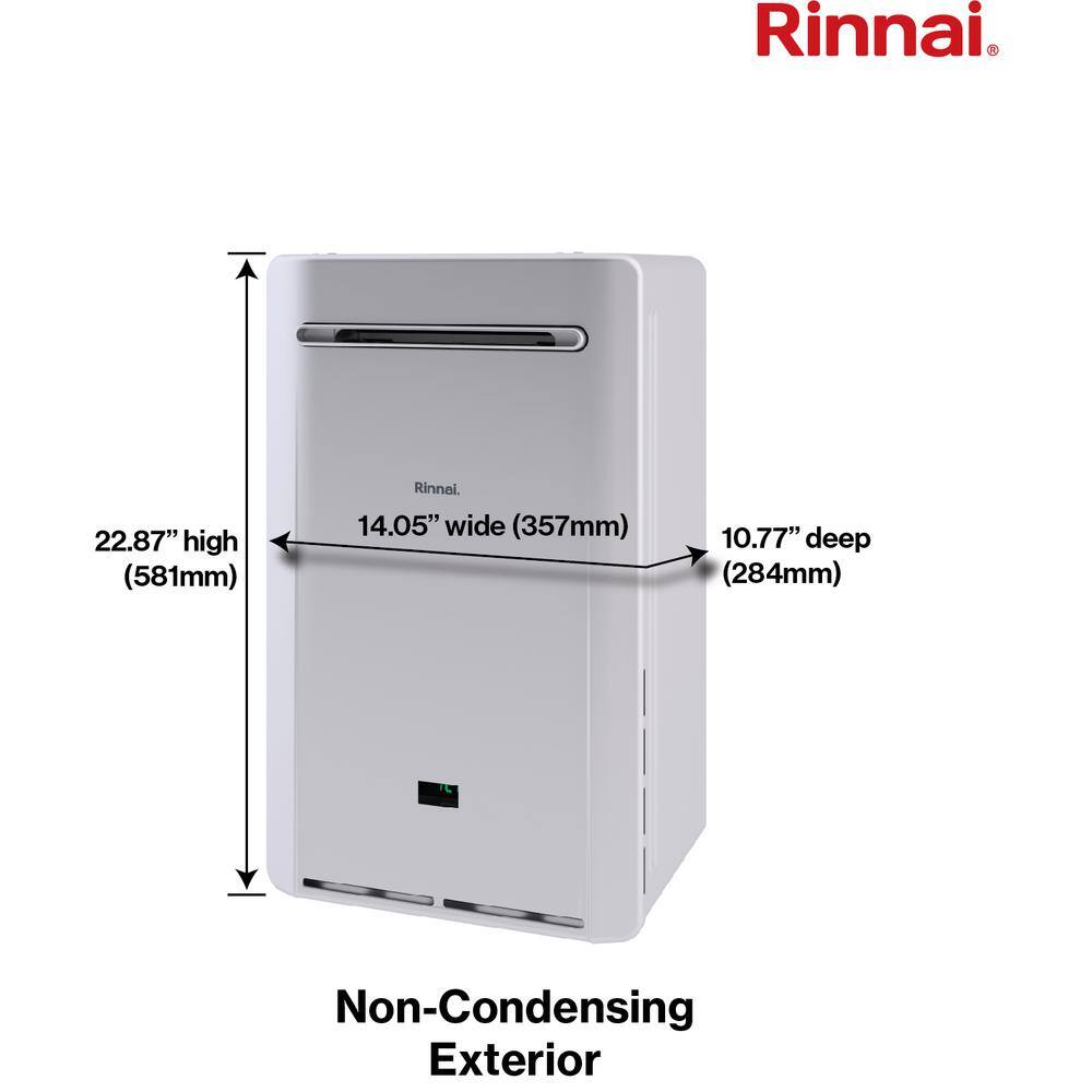 Rinnai High Efficiency Non-Condensing 9.8 GPM Residential 199000 BTU Exterior Propane Gas Tankless Water Heater RE199eP