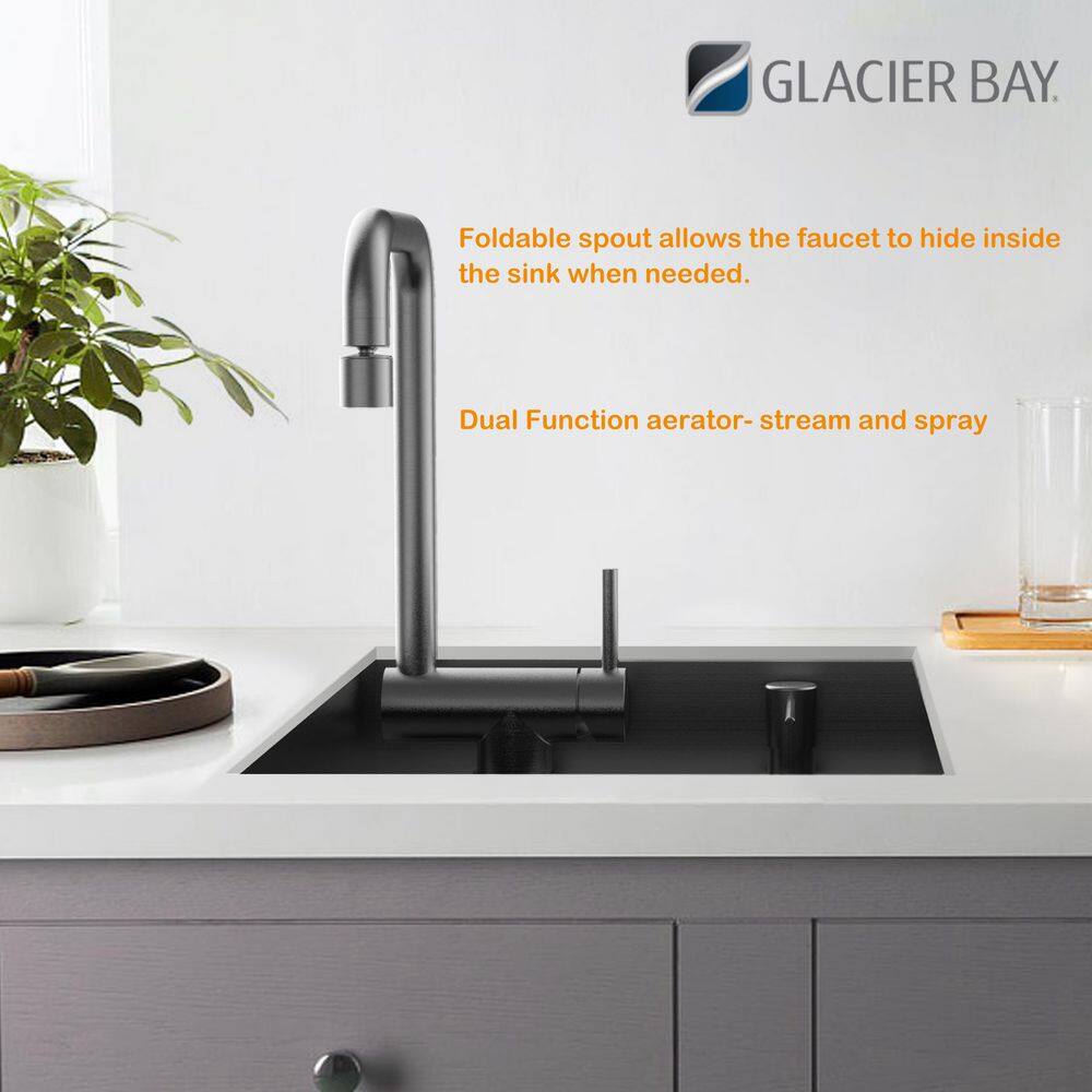 Glacier Bay Zero Radius Undermount 18G Stainless Steel 15 in. Single Bowl Workstation Bar Sink with Stainless Steel Faucet 4333F